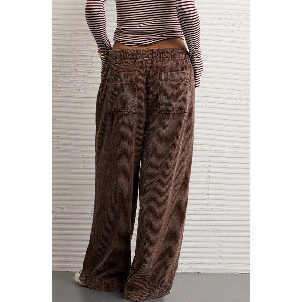 American Eagle Corduroy Wide Leg Pants XL Brown Pull On Drawstring Baggy - Picture 14 of 14